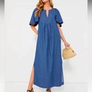 POMANDER PLACE Denim Finley Flutter Sleeve Maxi Dress